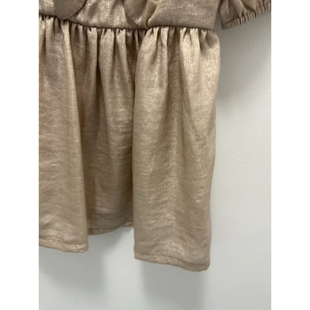 Baby Gap Toddler Girls Gold Metallic Shimmer Bow Puff Sleeve Dress Size 2 Years